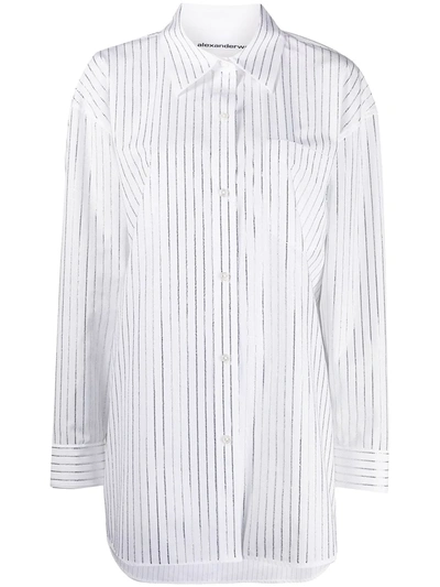 Shop Alexander Wang Sequin Striped Shirt Dress In White