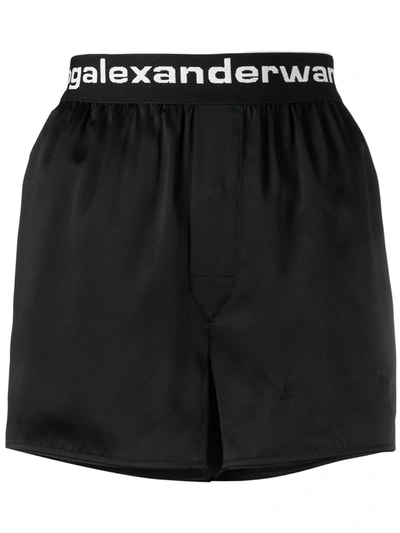 Shop Alexander Wang Logo Waistband Shorts In Black