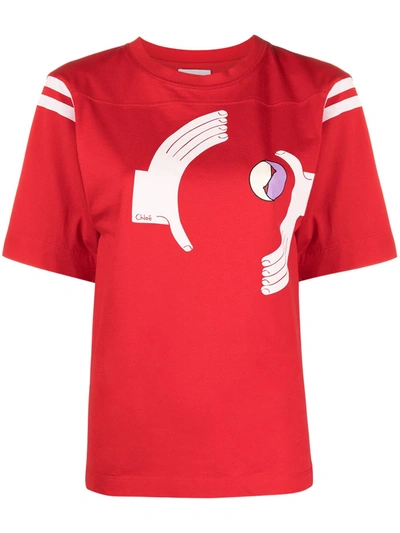 Shop Chloé Sports-print Organic-cotton T-shirt In Red