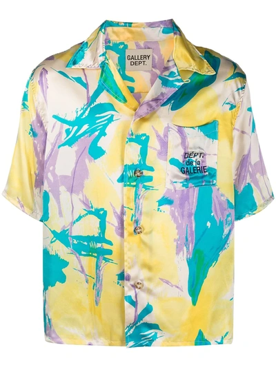 Shop Gallery Dept. Embroidered-pocket Abstract Print Shirt In Yellow