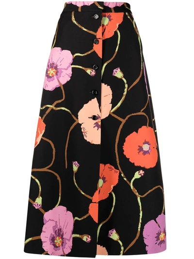 Shop Gucci Floral Print A-line Skirt In Black