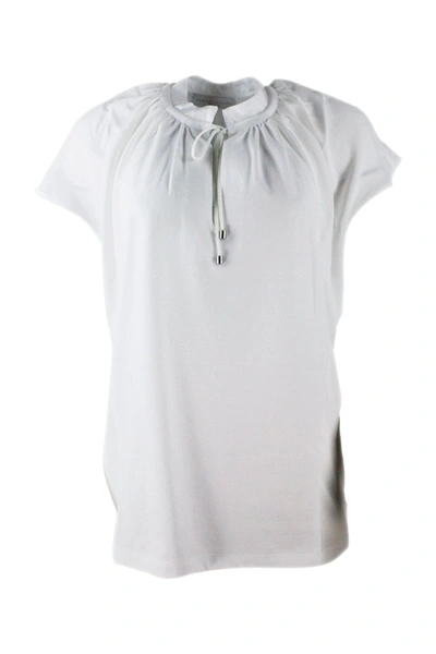 Shop Fabiana Filippi Soft Short-sleeved Cotton T-shirt With Drawstring On The Crew Neck In White