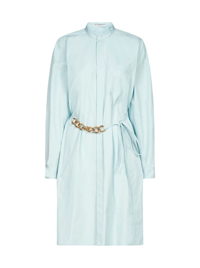 Shop Givenchy Jewel-belt Cotton Shirt Dress In Pale Blue