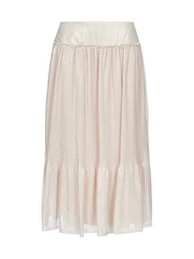 Shop See By Chloé Lurex-geometric Print Midi Skirt In Sweet Beige