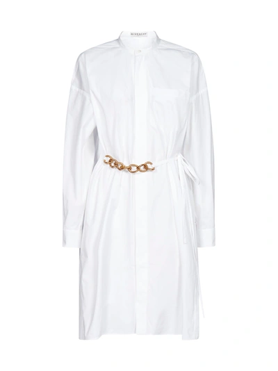 Shop Givenchy Jewel-belt Cotton Shirt Dress In White