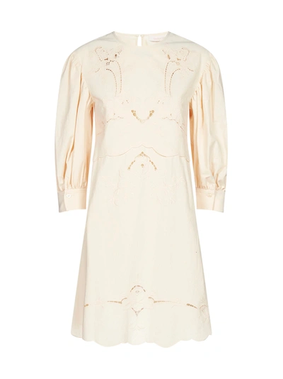 Shop See By Chloé Broderie Anglaise Cotton Mini Dress In Buttercream
