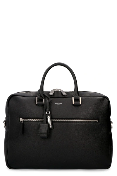 Shop Saint Laurent Leather Briefcase In Black