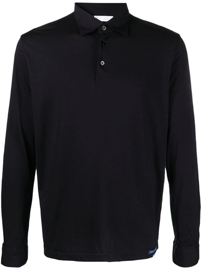 Shop Xacus Long-sleeve Polo Shirt In Blue