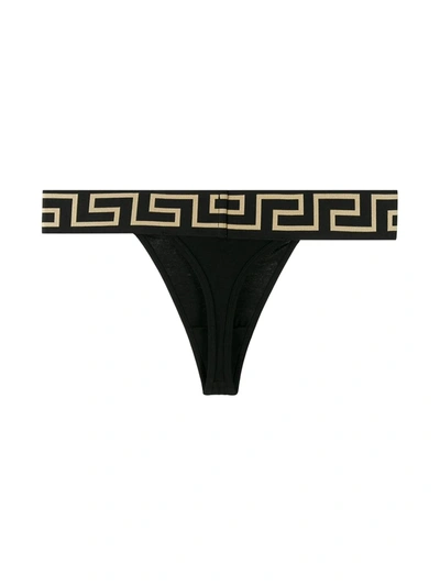 Shop Versace Greca Border Thong In Black