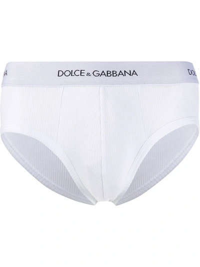 Shop Dolce & Gabbana Elasticated Waistband Ribbed Briefs In White