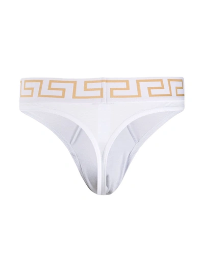 Shop Versace Greca Border Briefs In White