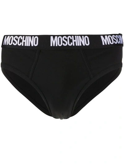 Shop Moschino Logo-waistband Briefs In Black