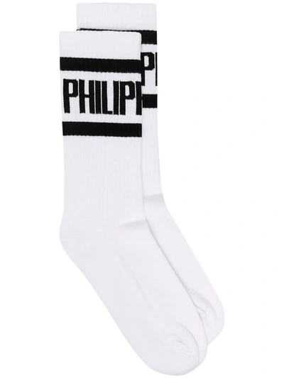 Shop Philipp Plein Logo Print Socks In White