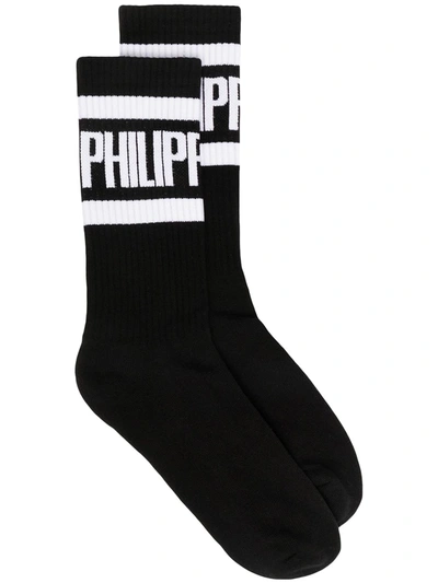 Shop Philipp Plein Logo Print Socks In Black