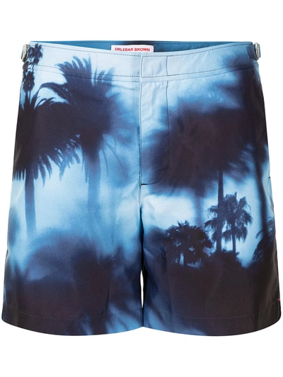 Shop Orlebar Brown Palm Tree Print Swim Shorts In Black