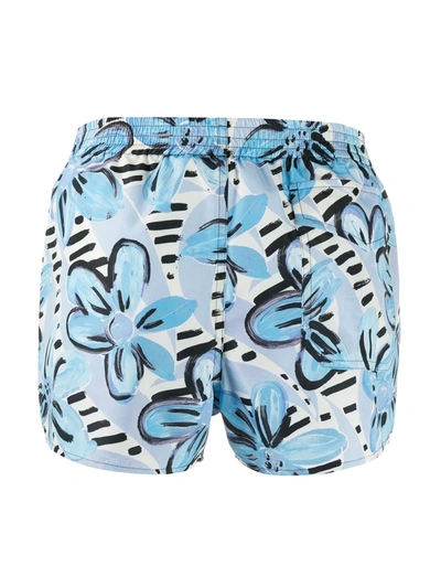 Shop Marni Floral-print Boxers In Blue