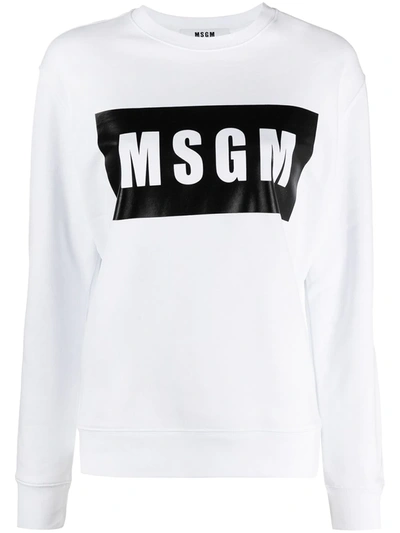 Shop Msgm Box Logo Crew Neck Sweatshirt In White
