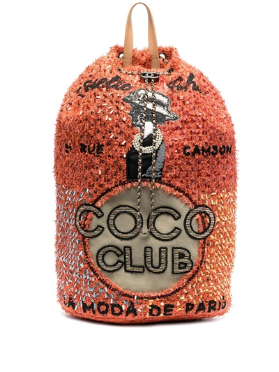 Pre-owned Chanel 2019 Coco Club Tweed Backpack In Orange