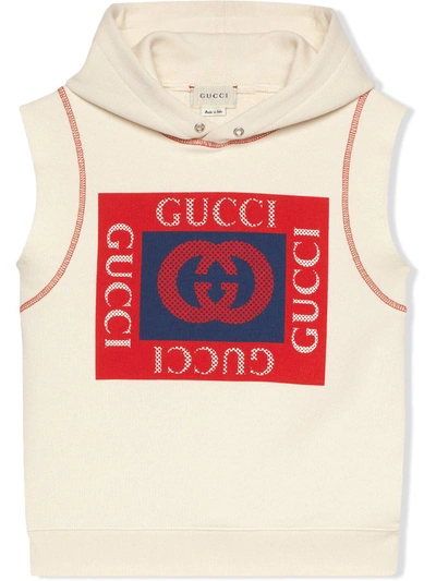 Shop Gucci Logo-print Sleeveless Hoodie In White