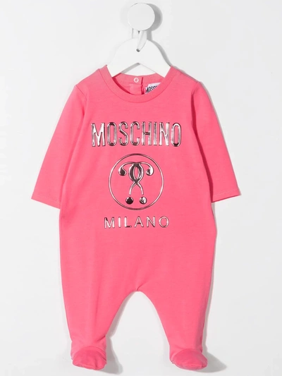 Shop Moschino Metallic Logo Bodysuit And Hat In Pink