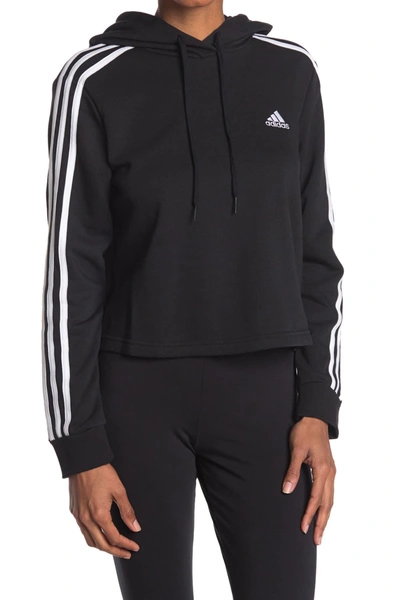 Shop Adidas Originals Essentials 3 Stripes Cropped Hoodie In Black/whit