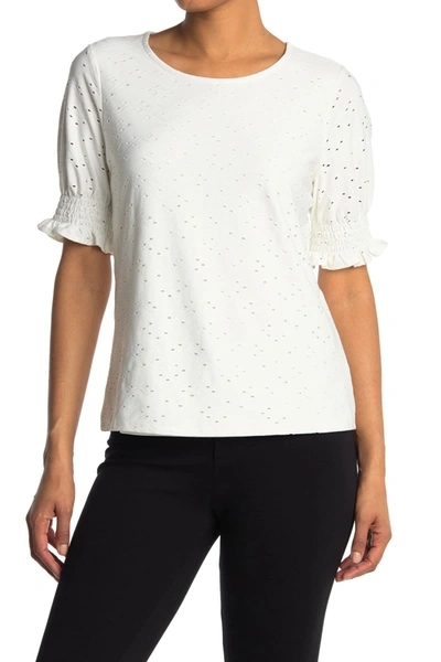 Shop Adrianna Papell Short Sleeve Eyelet Knit Top In Ivory
