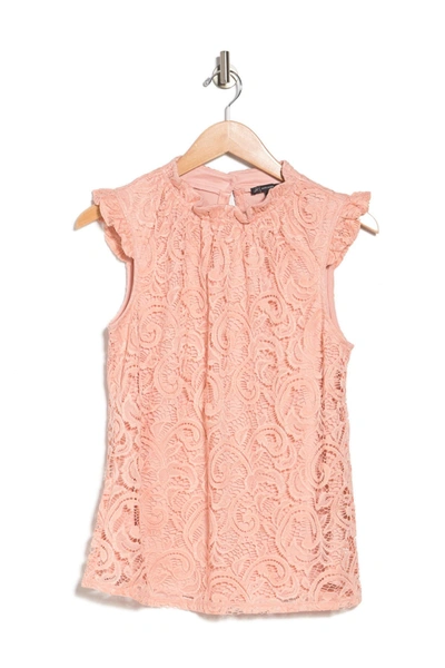 Shop Adrianna Papell Paisley Lace Knit Sleeveless Top In Warm Blush