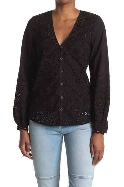 Shop Veronica Beard Peggy Eyelet Blouse In Black