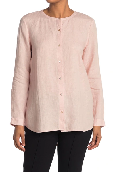 Shop Eileen Fisher Round Neck Linen Shirt In Powdr