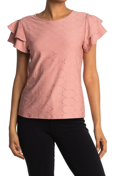 Shop Adrianna Papell Flutter Sleeve Eyelet Top In Pink Chill