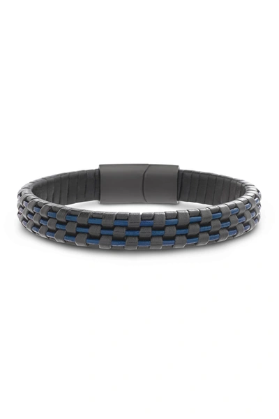 Shop Steve Madden Black And Blue Weaved Leather Bracelet