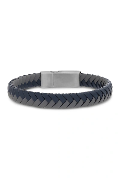 Shop Steve Madden Blue And Grey Braided Leather Bracelet In Black