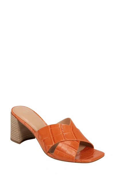 Shop Marc Fisher Ltd Saydi Croc Embossed Leather Slide Sandal In Orange Croc Embossed Print