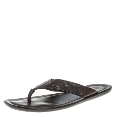 Pre-owned Louis Vuitton Brown Leather Thong Slide Sandals Size 44.5
