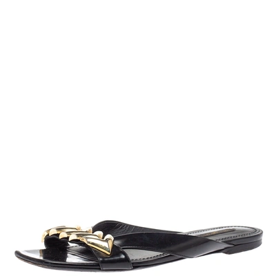 Pre-owned Louis Vuitton Black Leather Embellished Slide Sandals Size 39.5