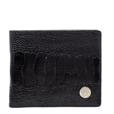 Pre-owned Versace Black Ostrich Leg Bifold Wallet
