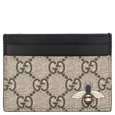 Pre-owned Gucci Brown Gg Supreme Canvas Bee Print Card Case