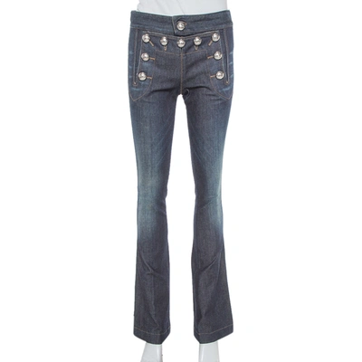 Pre-owned Gucci Indigo Denim Medium Wash Sailor Flare Jeans Xs In Navy Blue