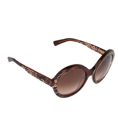 Pre-owned Valentino Bordeaux/ Brown Gradient Lace Detail V668s Round Sunglasses