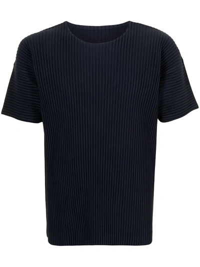 Shop Issey Miyake Pleated Crew Neck T-shirt In Blue