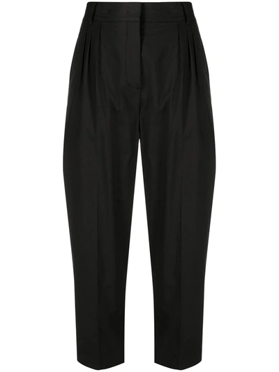 Shop Erika Cavallini High-rise Pleated Cropped Trousers In Black