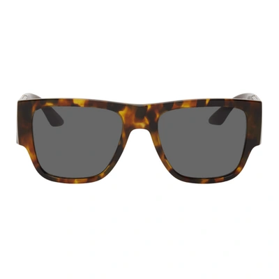 Shop Versace Tortoiseshell Greca Rectangular Sunglasses In Havana