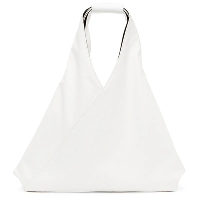 Shop Mm6 Maison Margiela White Faux-leather New Triangle Tote