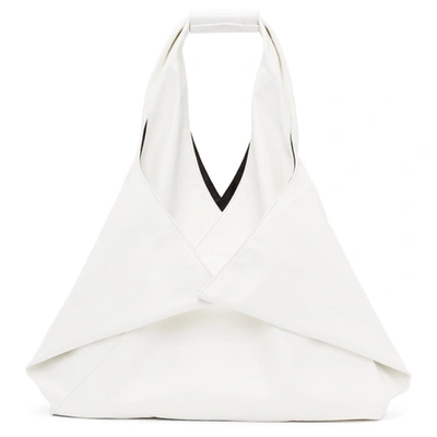 Shop Mm6 Maison Margiela White Faux-leather New Triangle Tote