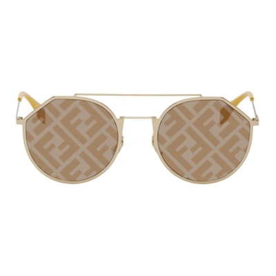 Shop Fendi Gold & Brown 'forever ' Round Sunglasses
