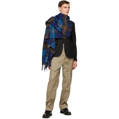 Shop Comme Des Garçons Shirt Blue Wool Tartan Poncho Scarf In 1 Blue