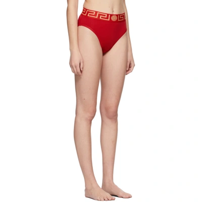 Shop Versace Red Greca Border High Leg Briefs In A1203 Red