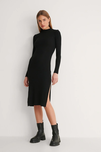 Shop Na-kd High Neck Slit Dress Black