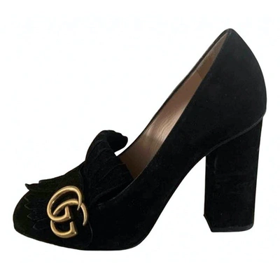 Pre-owned Gucci Marmont Black Suede Heels