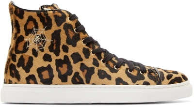 Shop Charlotte Olympia Tan Calf Hair Purrrfect High Top Sneakers